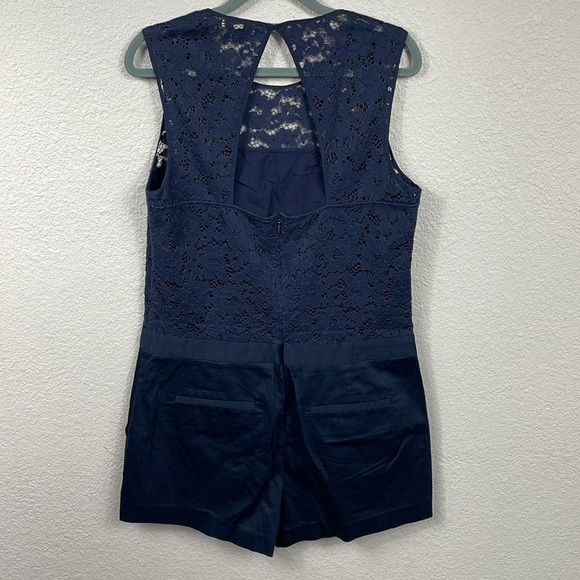 Club Monaco Alexus Mixed Media Lace Cotton Sleeveless Romper Navy Blue Sz 10 - Picture 7 of 12
